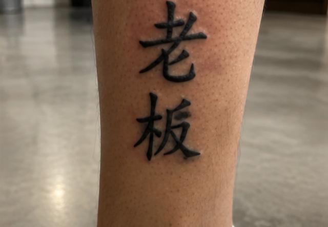 A tattoo reading Lǎo bǎn